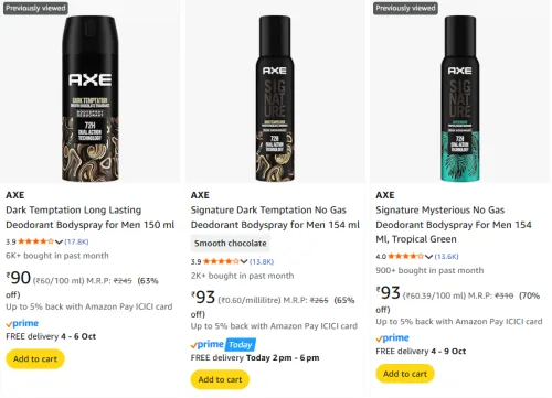 Image of AXE Body Deodorant starting at ₹90