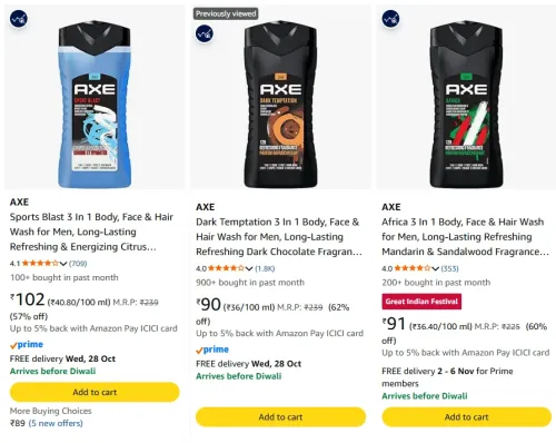 Image of Axe Body Wash starting at ₹90