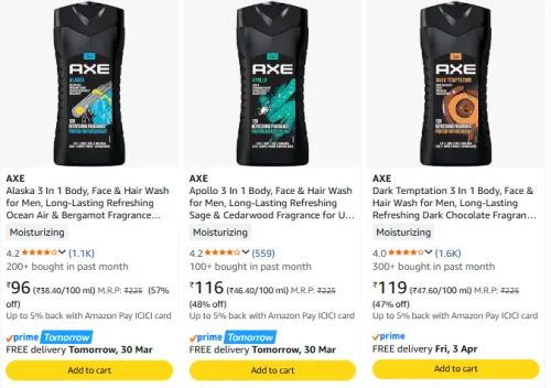Image of Axe Bodywash Starting @ ₹96