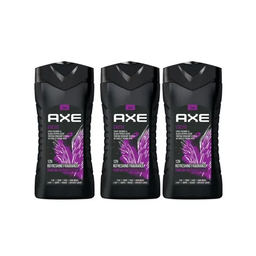 Image of AXE Excite 3-in-1 Body, Face & Hair Wash | Crisp Coconut & Black Pepper Scent | 12H Refreshing Fragrance |Combo of 3| 25