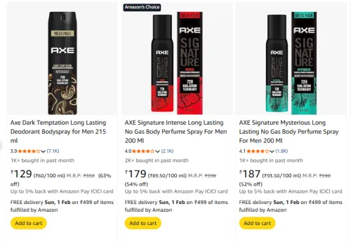 Image of Axe Fragrance Perfume & Body Spray Minimum 50% Discount
