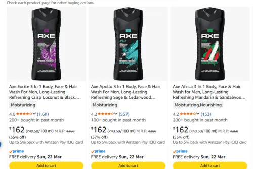 Image of AXE Men's 3 in one body,Face & Hair wash up to 57% discount 