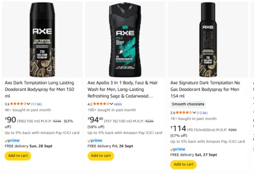 Image of Axe Men's Bodyspray at minimum 60% Discount