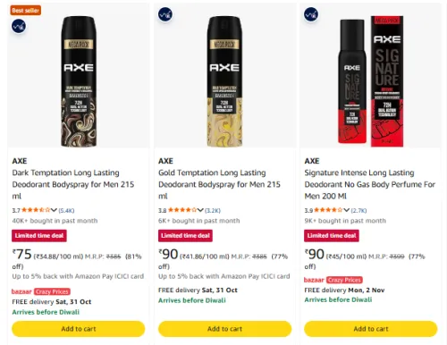 Image of Axe perfume for men's at minimum 70% Discount