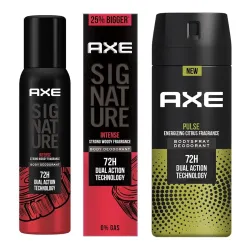 AXE Signature Intense Long Lasting No Gas Body Deodorant for Men 154ml & Pulse Long Lasting Deodorant Body Spray for Men