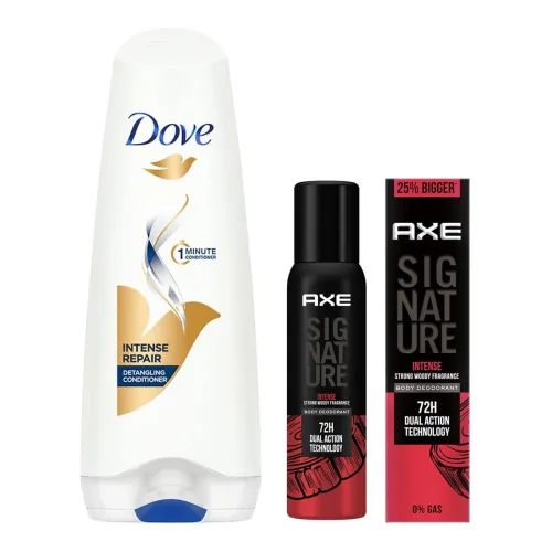 Image of AXE Signature Woody Scent Body Perfume, Intense, 154 Millilitres And Dove Hair Therapy Intense Repair Conditioner for Dr