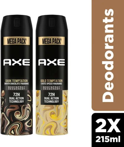 Image of AXE Dark Temptation & Gold Temptation Long Lasting For Men (Pack of 2) Body Spray - For Men (430 ml, Pack of 2)