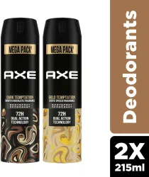 AXE Dark Temptation & Gold Temptation Long Lasting For Men (Pack of 2) Body Spray - For Men (430 ml, Pack of 2)
