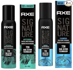Axe Signature Champion Long Lasting No Gas Body Deodorant For Men 200 ml & Axe Signature Mysterious No Gas Deodorant Bodyspray For Men 154 ml Combo