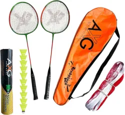 AXG NEW GOAL Thrasher Racquets Set of 2 with 10 Shuttles & Net Badminton Kit