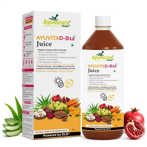 Image of Ayumcure AYUVITAD-B12 Juice | Vitamin D3 & Vitamin B12 Support Formula | Amla, Aloe Vera, Beetroot, Carrot, Mushroom,