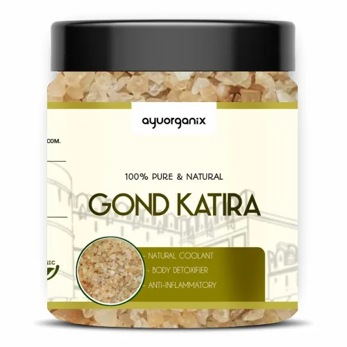 Image of AYUORGANIX Gond Katira 350g – 100% Natural & Edible Tragacanth Gum | Ayurvedic Cooling Herb for Summer Drinks, Digestion