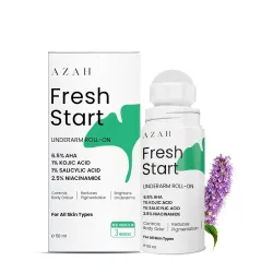 Azah Fresh Start Underarm Roll-On Deodorant [50 ML] | 6.5% AHA, 1% Kojic & 1% Salicylic Acid, 2.5% Niacinamide | Underarm Roll on for Women | Underarm Pigmentation Removal & Controls Odor
