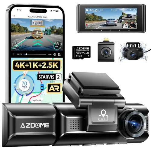 Image of AZDOME 4K 3 Channel Dash Camera for Car Front and Rear and Inside