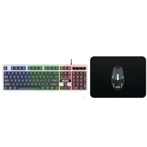 Image of AZOTH Lumen Black Gaming Keyboard and Mouse Combo, 104 Keys USB Wired Membrane Keyboard with Rainbow Light, 3-Button 120