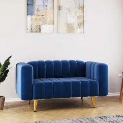 Azure Two Seater Sofa | Blue Suede Fabric Upholstered Sofa | 2 Seater Comfortable Sofa for Living Room Bedroom Home Furn
