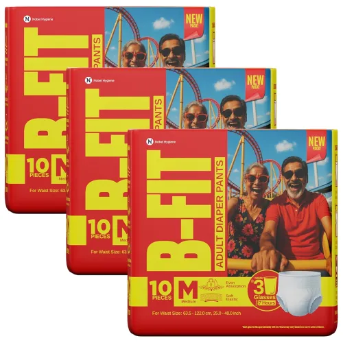 Image of B-Fit Regular Adult Diaper M Size Pants | 30 Count (Medium) | Waist 25 – 48 inch | Unisex | Leakproof | Even Absorption 