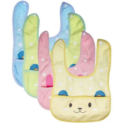 Image of Babies Soft Button Feeding Bib (Pack of 4)