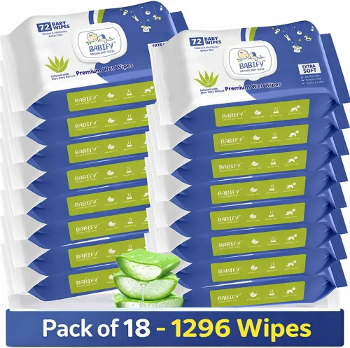 Image of BabiFy Extra Soft Premium Baby Wipes With Aloe Vera (Pack of 18)