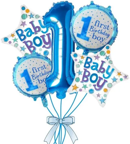 Image of ZAMBOOREE Solid C-287 Baby boy first / 1st happy birthday party decorations combo / kit blue theme Balloon (Blue, Pack o