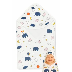 Baby Hooded Wrapper for Newborn, 100% Muslin Cotton Hooded Towel & Blanket