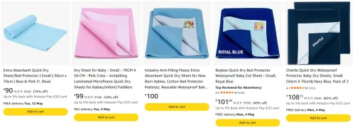 Image of Baby Quick Dry & Absorbent Sheet starting at ₹90