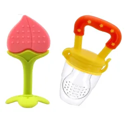 Combo of Baby Silicone Food Nibbler for Fruit Food Feeder & Fruit Teether, Pacifier Nibbler for 6 to 12 Months Baby (Multicolor 5)