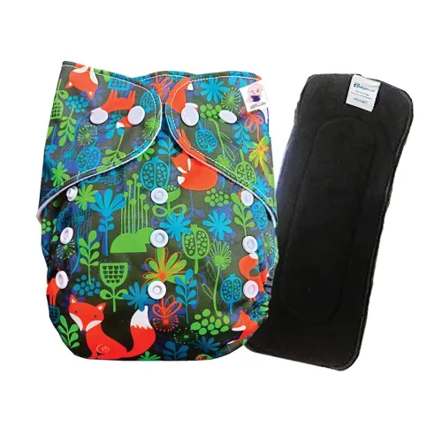 Image of Babymoon (Set of 2) 1 Cloth Diaper with 5Layers Charcoal Bamboo Insert) Premium Adjustable Reusable Cloth Diaper (Fox)