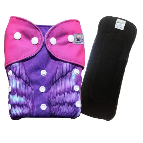 Image of Babymoon (Set of 2) 1 Cloth Diaper with 5Layers Charcoal Bamboo Insert) Premium Adjustable Reusable Cloth Diaper (Butter