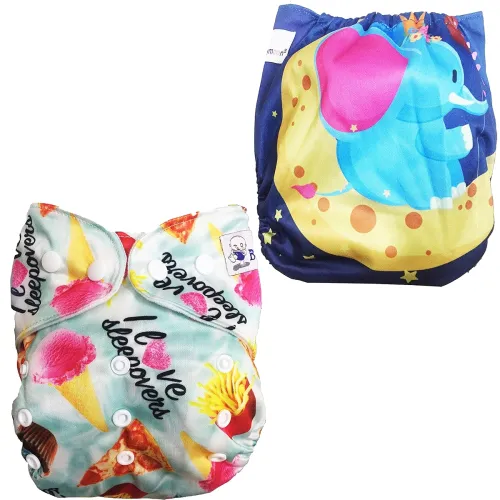 Image of Babymoon (Set of 2) Reusable Cloth Diaper, Premium Adjustable Size Waterproof Washable Pocket Cloth Diaper Nappie (Frenc