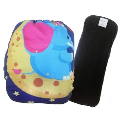 Babymoon (Set of 2) 1 Cloth Diaper with 5Layers Charcoal Bamboo Insert) Premium Adjustable Reusable Washable Cloth Diape