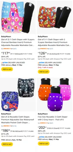 Image of Babymoon Reusable Cloth Diaper Set @ Starting ₹106