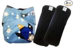 Babymoon (Set of 3-1 Cloth Diaper with 2 5Layesr Bamboo Insert) Premium Adjustable Reusable Washable Cloth Diaper for Ba
