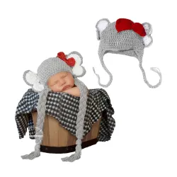 BabyMoon Synthetic Baby Boy's Elephant Long Tail Ball Crochet Cap | Costume | Photography Props | Grey
