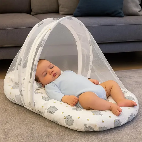 Image of Babypro Mattress for Newborns, Mosquito Net with Zipper, Foldable, Lightweight & Portable for Travel, Up to 12 Months (G