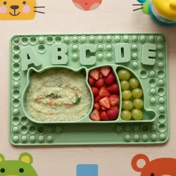 BabyPro Pop-It Silicone Plate & Bowl, Suction Base, Sage Green, Food Grade