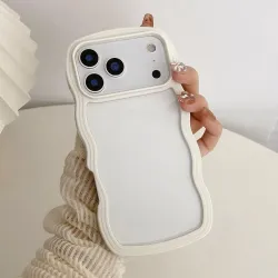 Back Cover Compatible with iPhone 17 Pro Max, Cute Curly Wave Frame Clear Case for Girls Women, Transparent Soft Silicone TPU Bumper Shockproof Protective Cover for iPhone 17 Pro Max (White)
