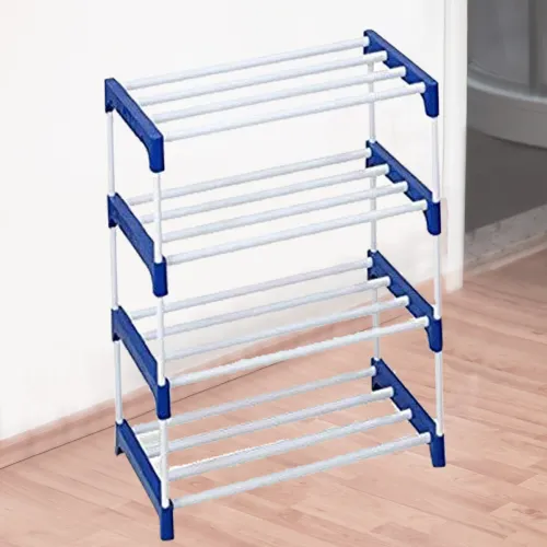 Image of BAE 4 layer heavy shoe stand rack Plastic Shoe Stand (Blue, 4 Shelves, DIY(Do-It-Yourself))