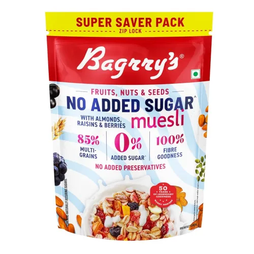 Image of Bagrry’s No Added Sugar Muesli with Fruits, Nuts & Seeds – 700g | High Fibre & Protein | 0% Added Sugar, No Corn Flakes 