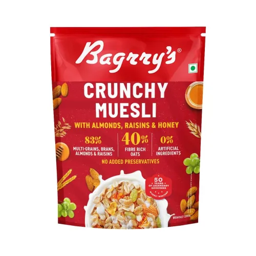 Image of Bagrry’s Crunchy Muesli – 425g | 83% Multigrain, Brans, Almonds, Raisins & Honey | 40% Fibre Rich Oats | High Fibre and 