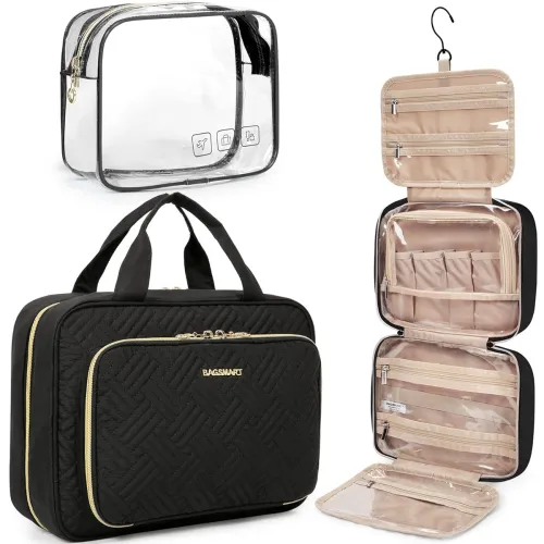 Image of BAGSMART Toiletry Bag Hanging Travel Organizer with TSA Approved Transparent Cosmetic Bag and Detachable Makeup Pouch fo