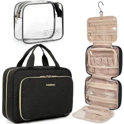 BAGSMART Toiletry Bag Hanging Travel Organizer with TSA Approved Transparent Cosmetic Bag and Detachable Makeup Pouch fo