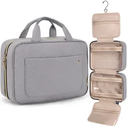 BAGSMART Toiletry Bag Travel Bag with Hanging Hook, Water-Resistant Makeup Cosmetic Bag Travel Organizer for Accessories, Shampoo, Full Sized Container, Toiletries, Grey, Large, Travel