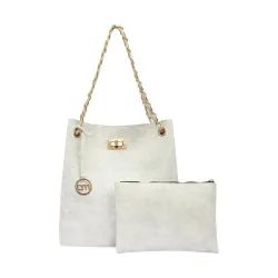 Bagsy Malone Bucket Shaped Tote Bag-Set of 2 | Handcrafted Side Tote Bag and Handbag for Office and College (Croco Grey)