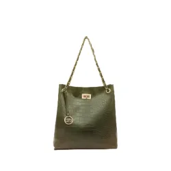 Bagsy Malone Bucket Shaped Tote Bag (Croco Olive)