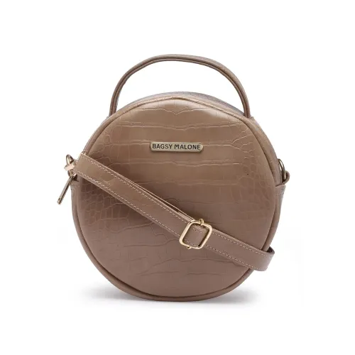 Image of Bagsy Malone Round Sling Crossbody Bag For Women | Beautiful Print Vegan Leather Purse With Slip Pocket Inside | Zip Clo