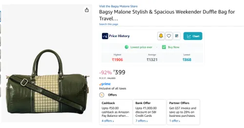 Image of Bagsy Malone Stylish & Spacious Weekender Duffle Bag for Travel