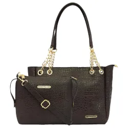 Bagsy Malone Tote Bag -Set of 2 | Handcrafted Side Tote Bag and Handbag for Office and College (Croco Brown1)