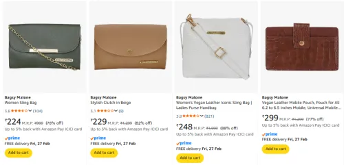 Image of Bagsy Malone Women's Handbags starting @ ₹224