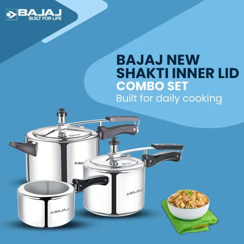 Image of BAJAJ 2 L, 3 L, 5 L Inner Lid Pressure Cooker  (Aluminium)
